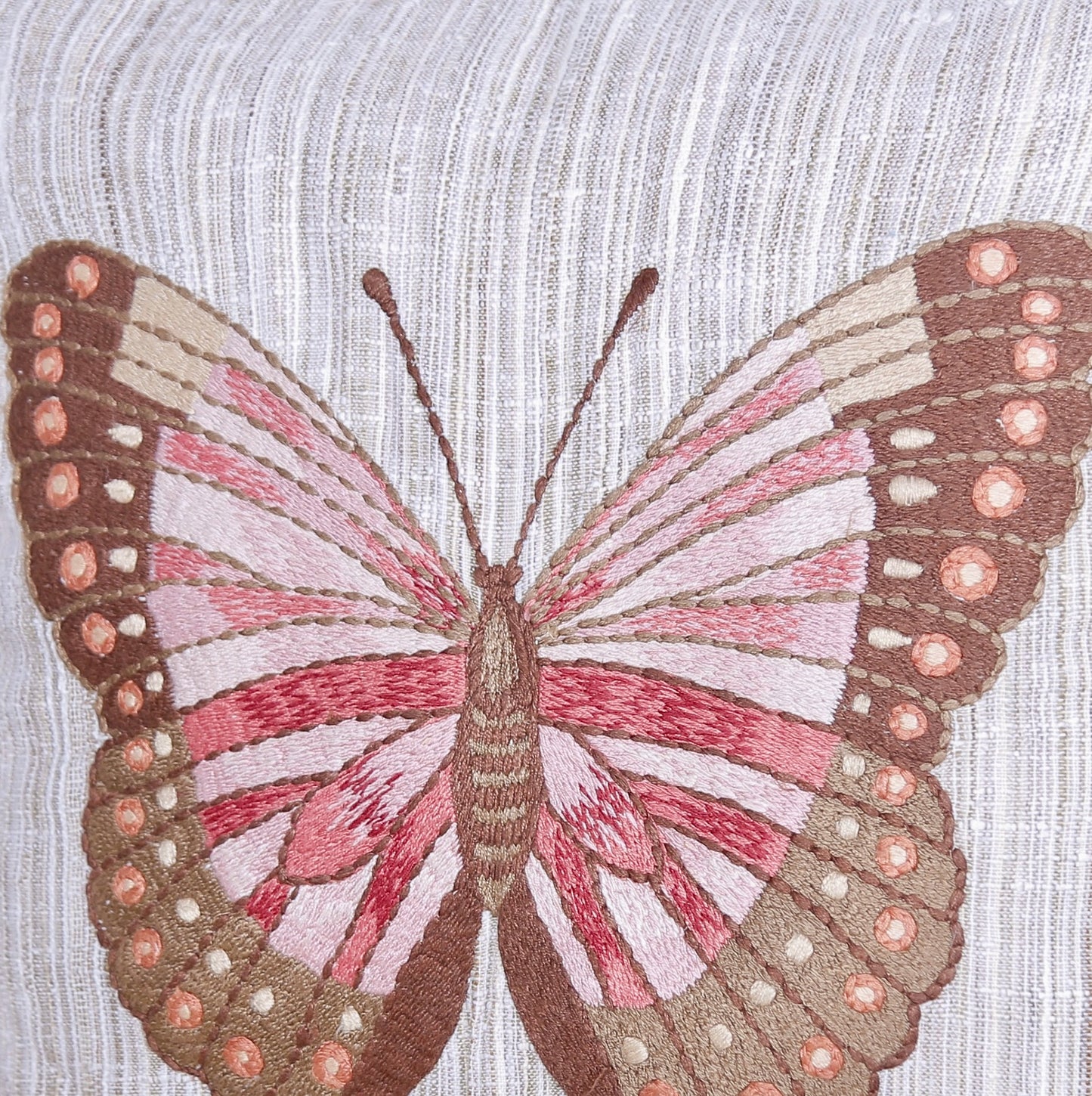 Papillon Rouge - 16 Inch Handmade Embroidered Butterfly Cushion Cover on Handwoven Cotton-Silk