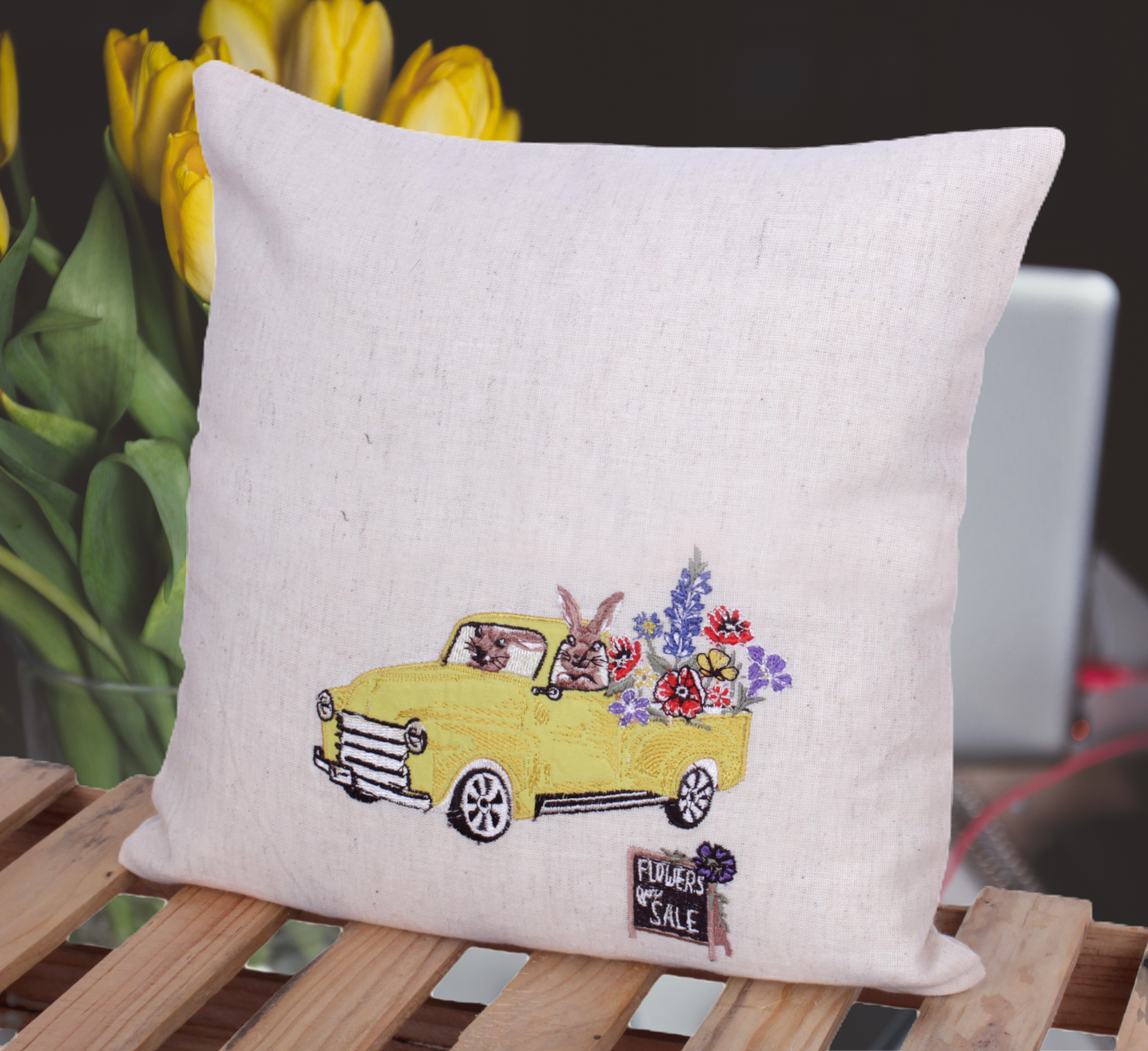 Picnic all the way 100% Cotton Cute Rabbit Car Handmade Cushion Cover