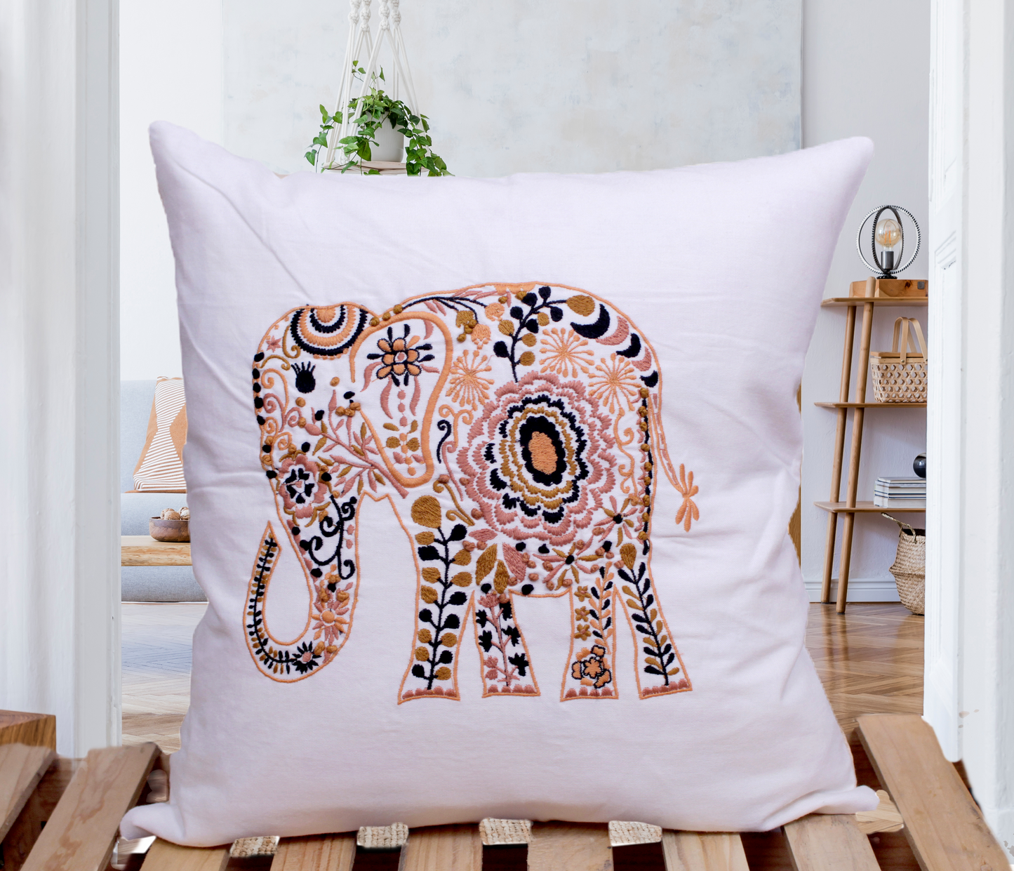 Gajraj Embroidered Cotton Handmade Cushion Cover 16 x 16 inch