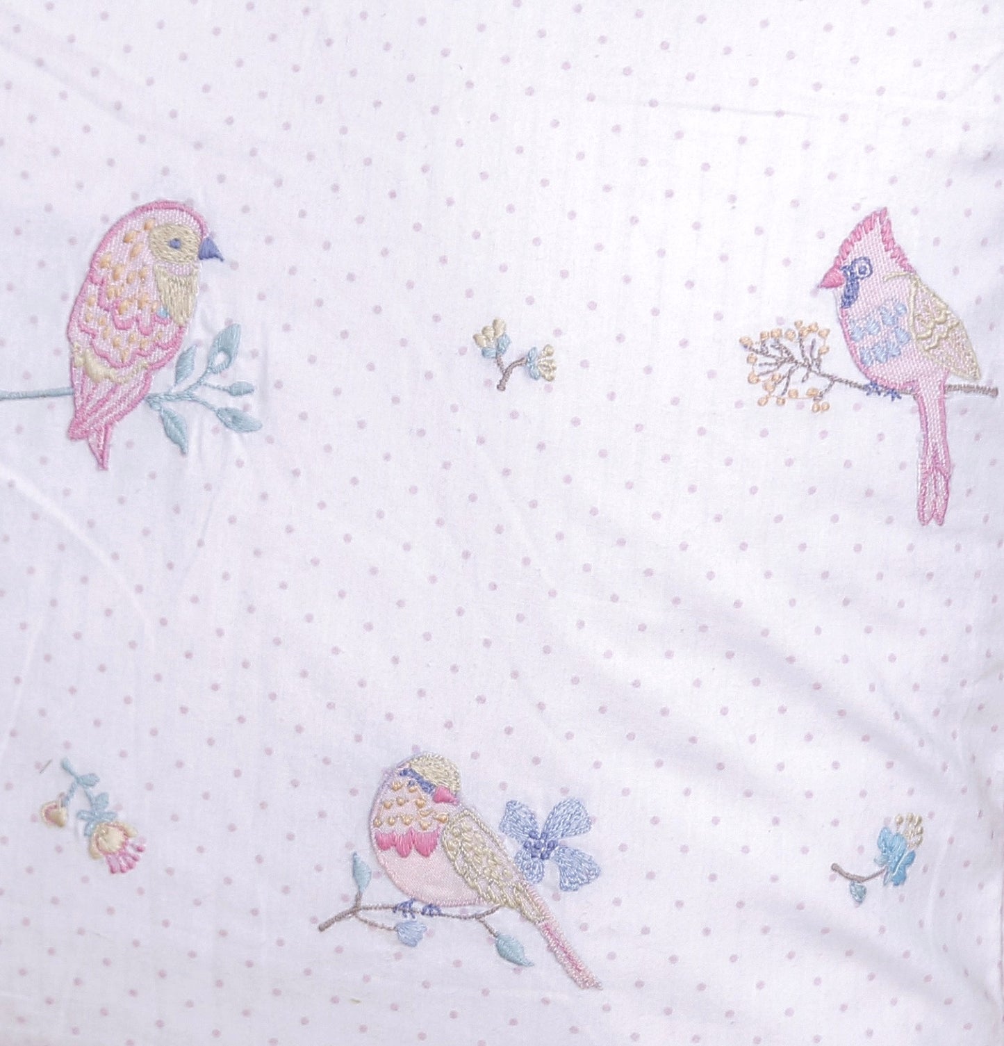 Meadow Chorus - 16 Inch Hand-Embroidered Bird & Floral Cushion Cover