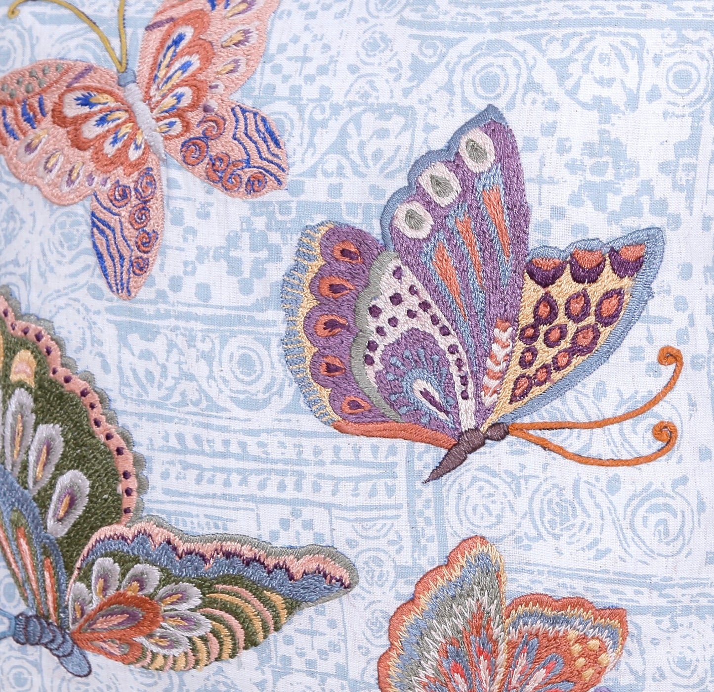 Flutterspell - Handmade Butterfly Embroidered Cushion Cover | 100% Cotton with Printed Base & Thread Embroidery