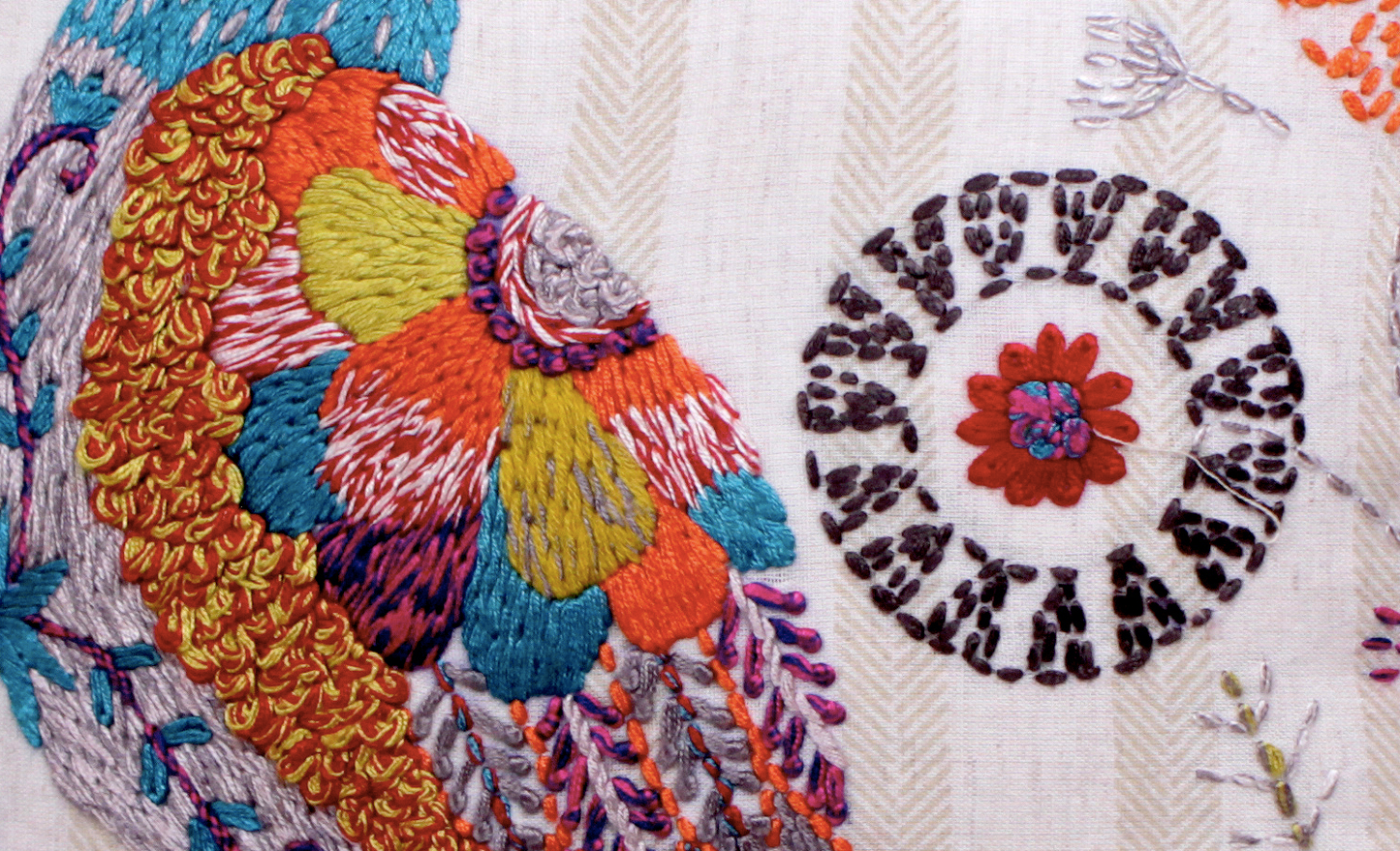 Kantha Tori - 16 x 16 inch Woven Cotton Hand Embroidered Cushion Cover