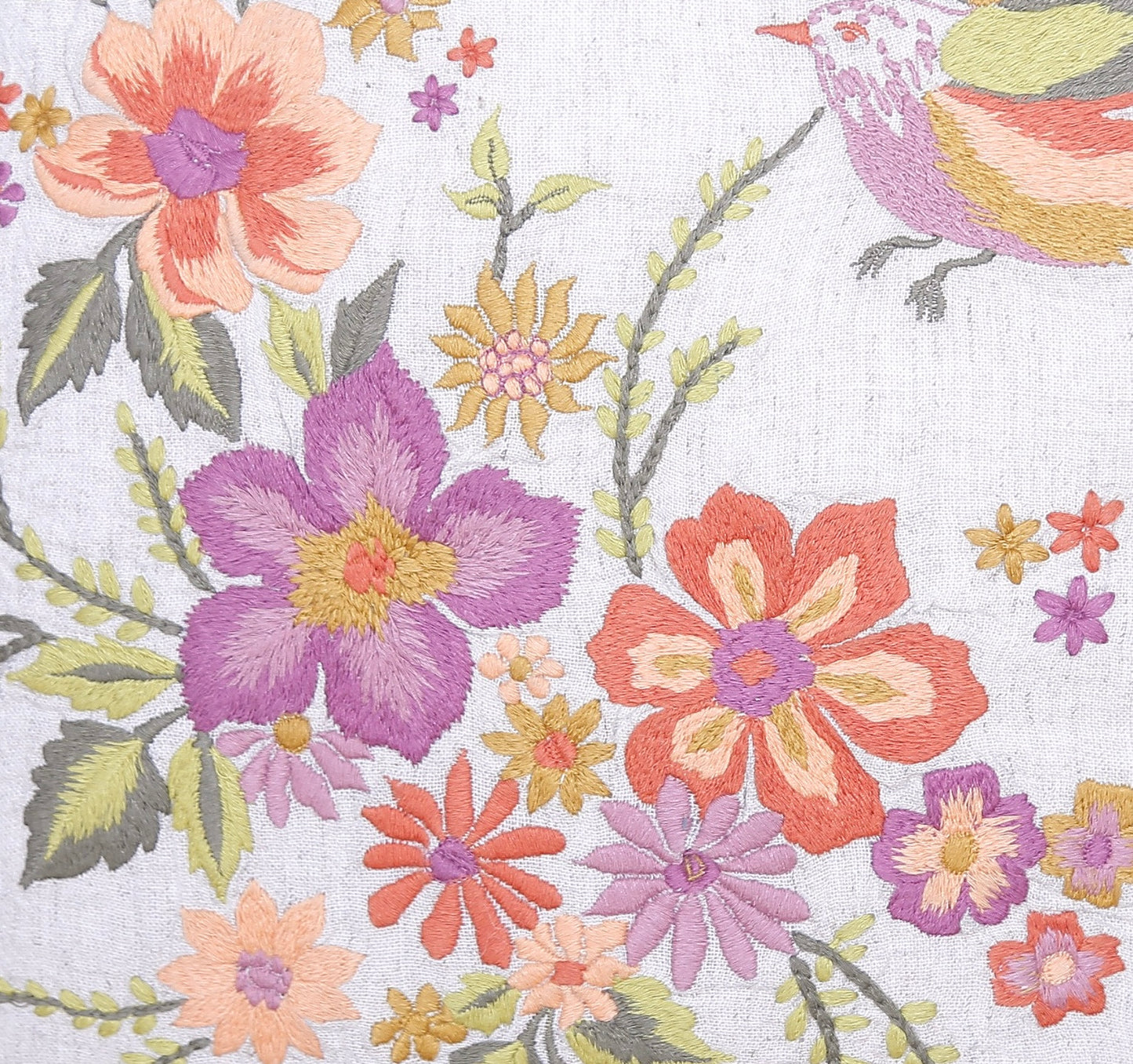 The Wildbird’s Offering – Hand-Embroidered Floral & Bird Cushion Cover (16x16”, Organic Cotton)