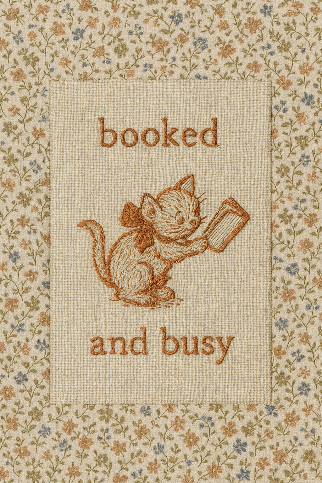 (Pre-Order Available) ‘Booked and Busy’ Embroidery Linen Cotton Wall Art Wooden Frame