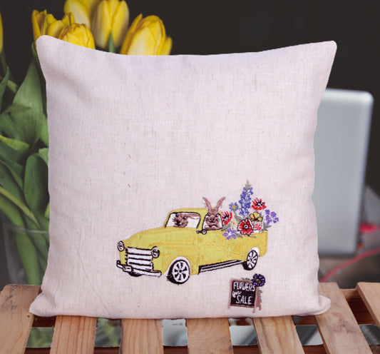 Picnic all the way 100% Cotton Cute Rabbit Car Handmade Cushion Cover