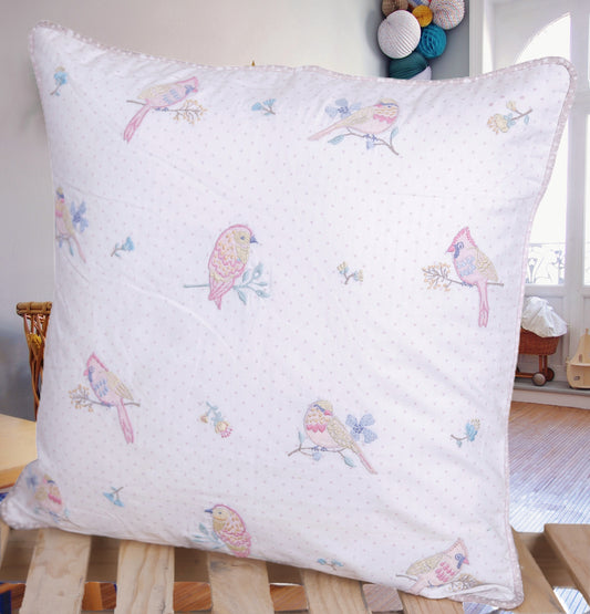 Meadow Chorus - 16 Inch Hand-Embroidered Bird & Floral Cushion Cover