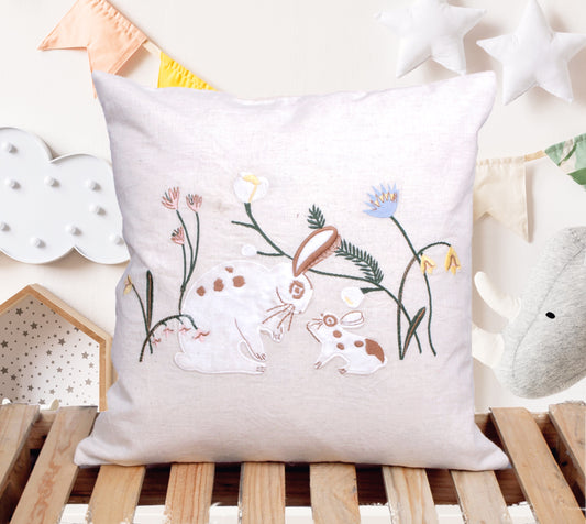 Heartful Whispers Handcrafted Embroidered 100% Cotton Cushion Cover