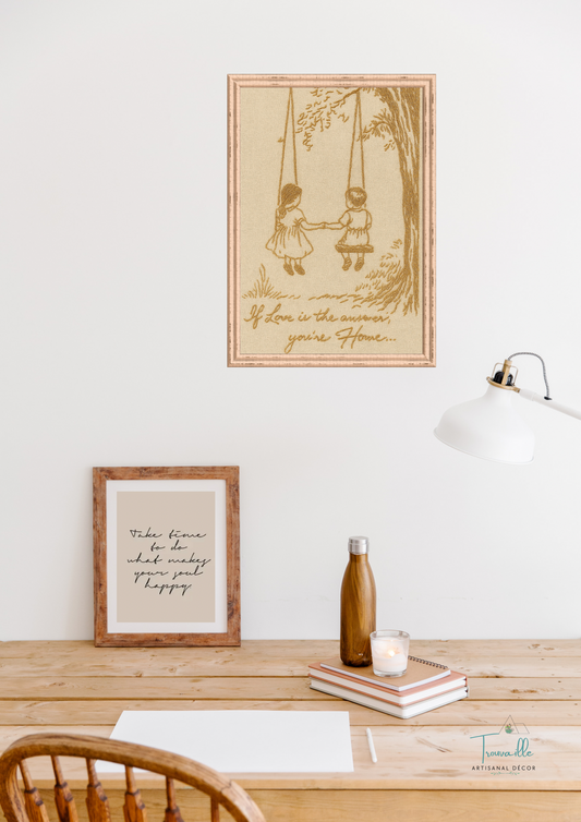 (Pre-Orders Available)ˋLove is Answer´ Quote Art Embroidery Linen Cotton Wall Art Wooden Frame
